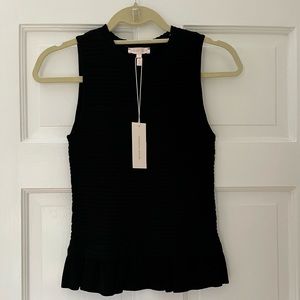 Rebecca Taylor Womens Texture Stripe Ruffle Peplum Tank Top Blouse Black